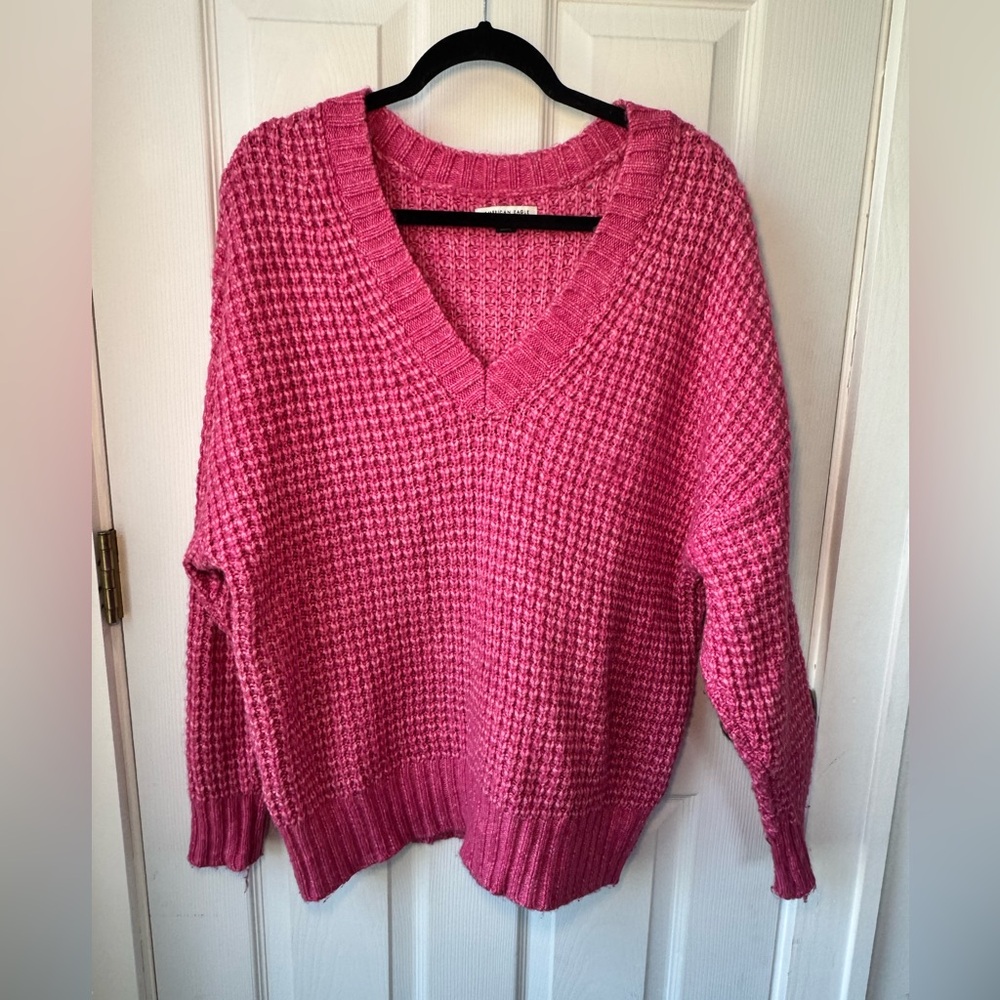 American Eagle Outfitters Pink V-Neck Chunky Knit Sweater
